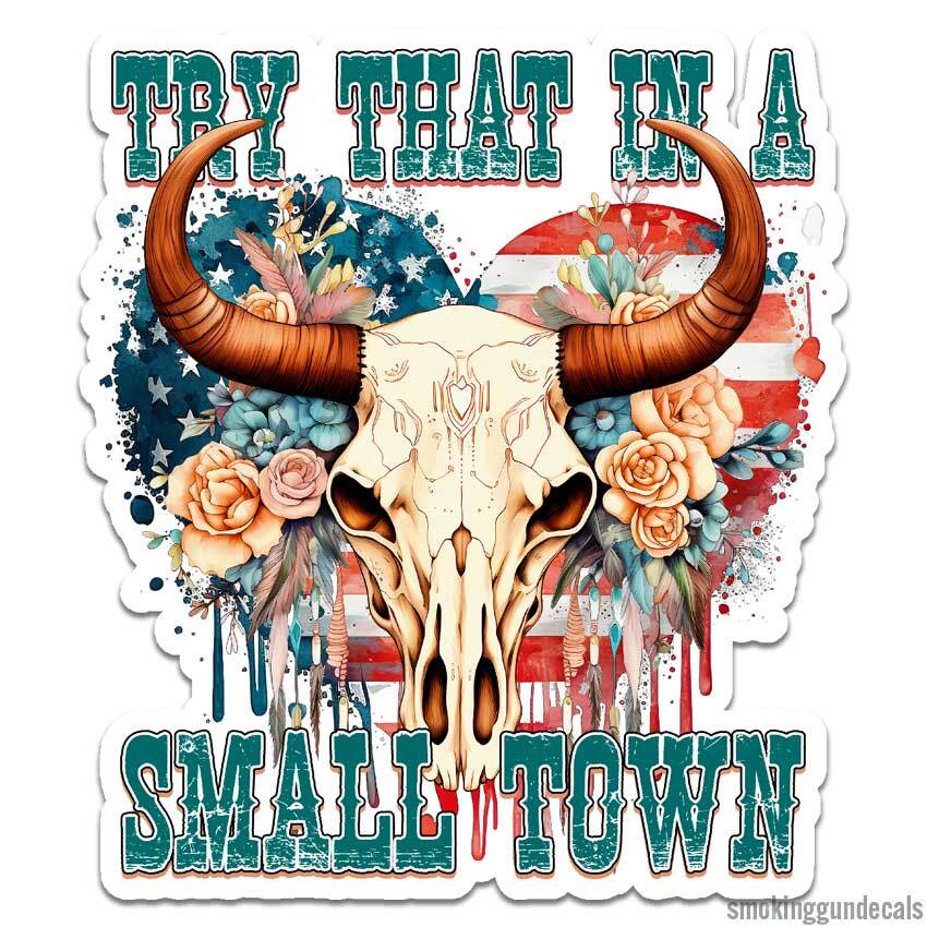 Try That Small Town, Vinyl Decal Sticker, Indoor Outdoor, 3 Sizes, #12003