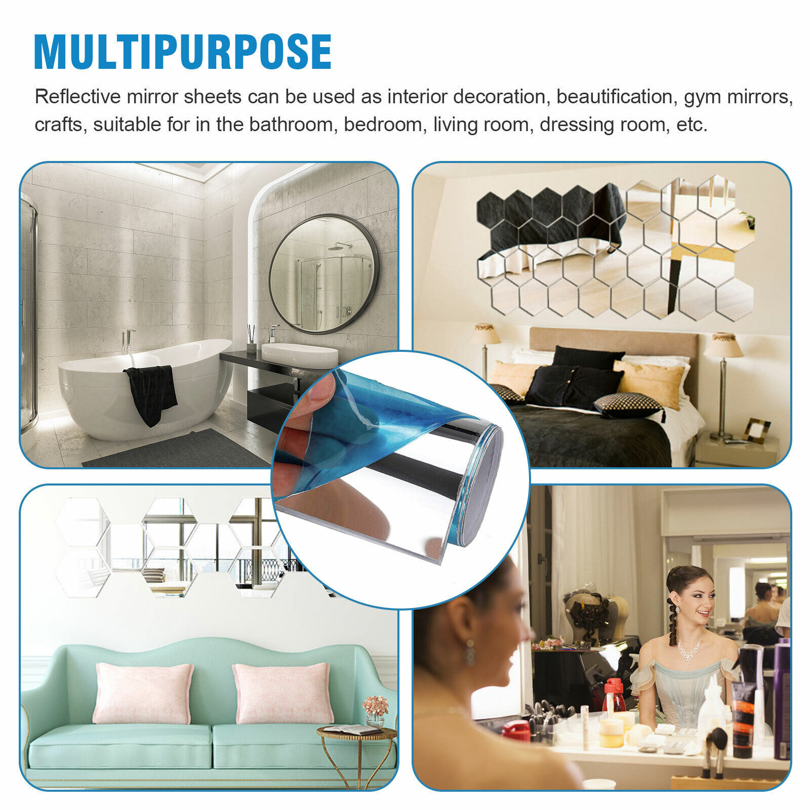 Mirror Reflective Kitchen Wall Stickers Self Adhesive Tile Film Paper Home Decor