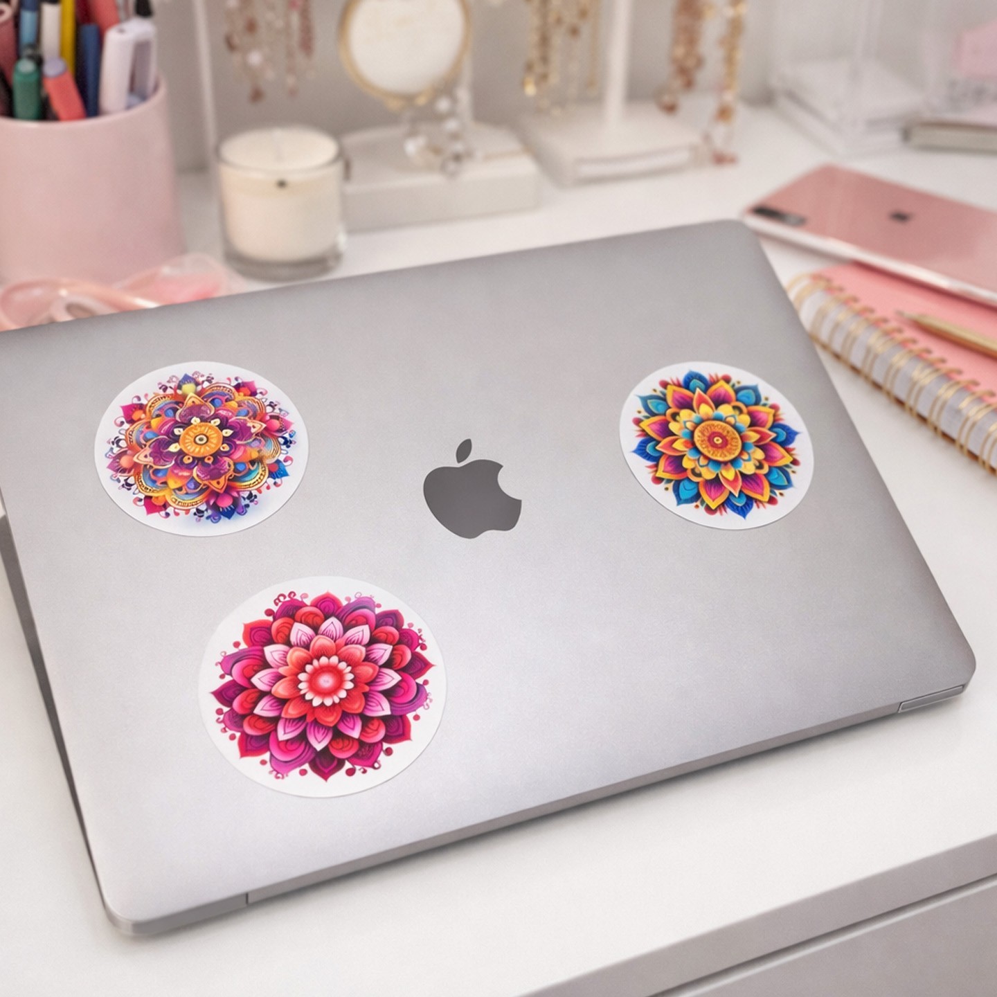 3 Pack Mandala Stickers 2″ Round – Colorful Boho Vinyl Decals for Laptop Water