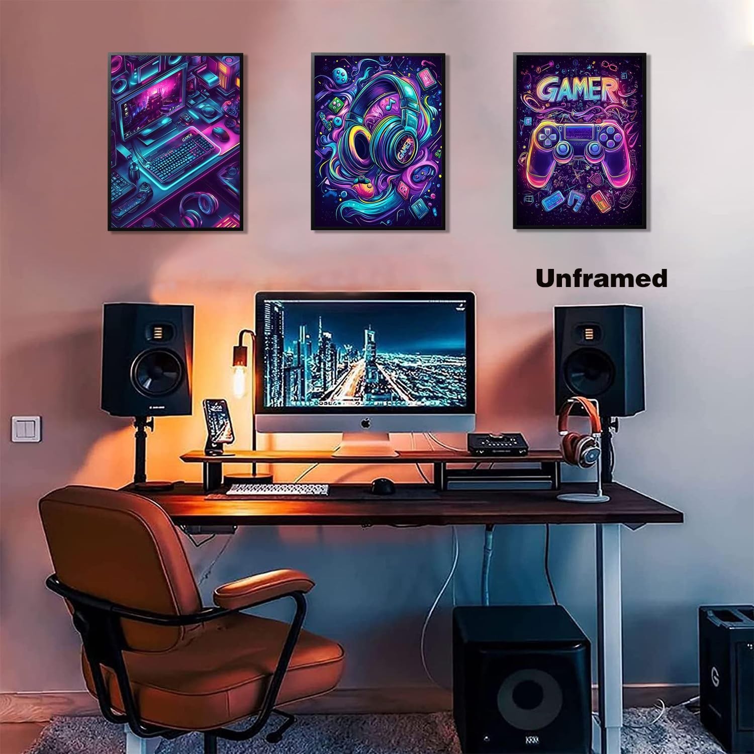 GAMER Gaming Room Canvas Wall Art Set of 3, Game Posters Wall Decor, Gamer Pa…
