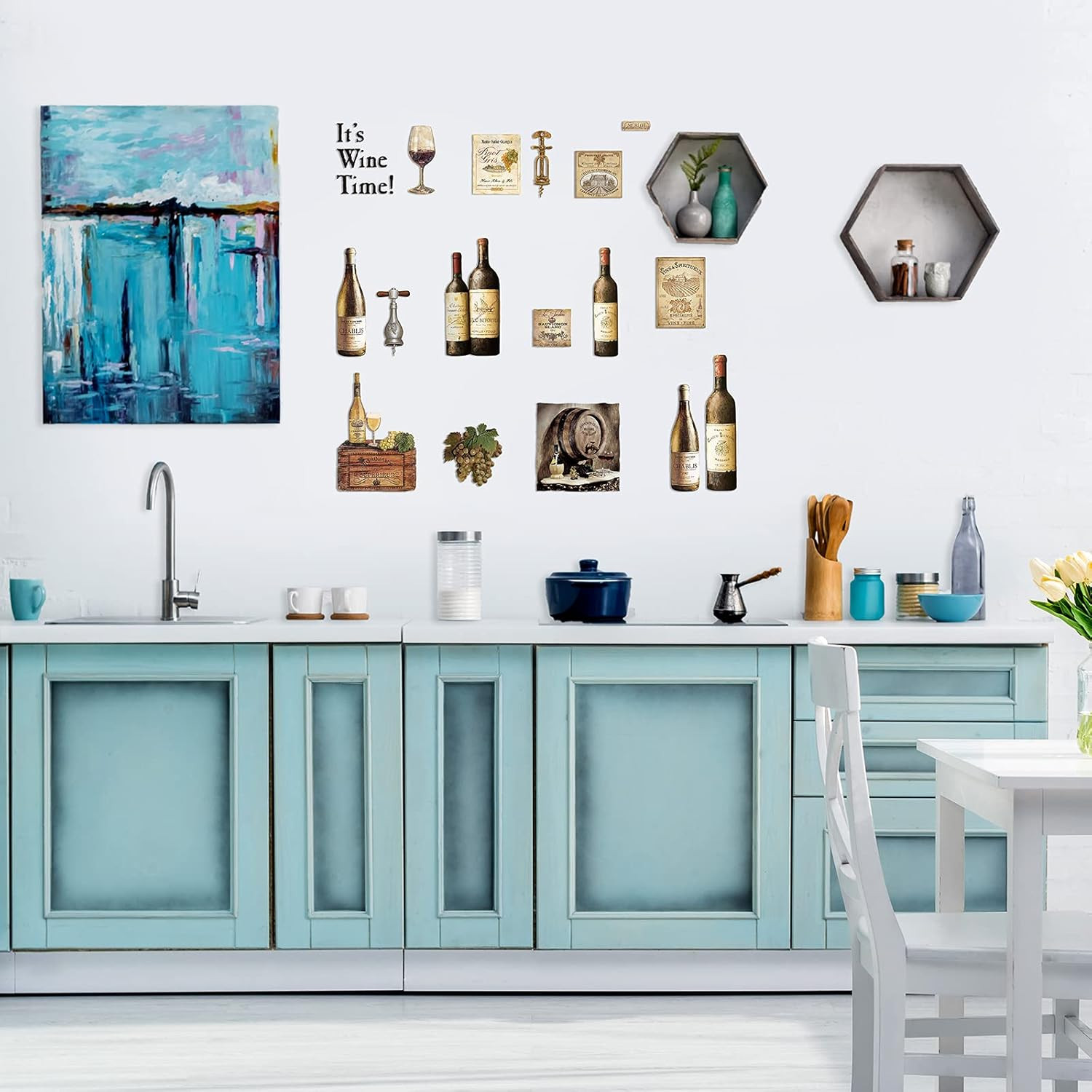 8 Sheets Wine Bottle Kitchen Wall Decals Grape Fruit Wall Stickers Kitchen Decor
