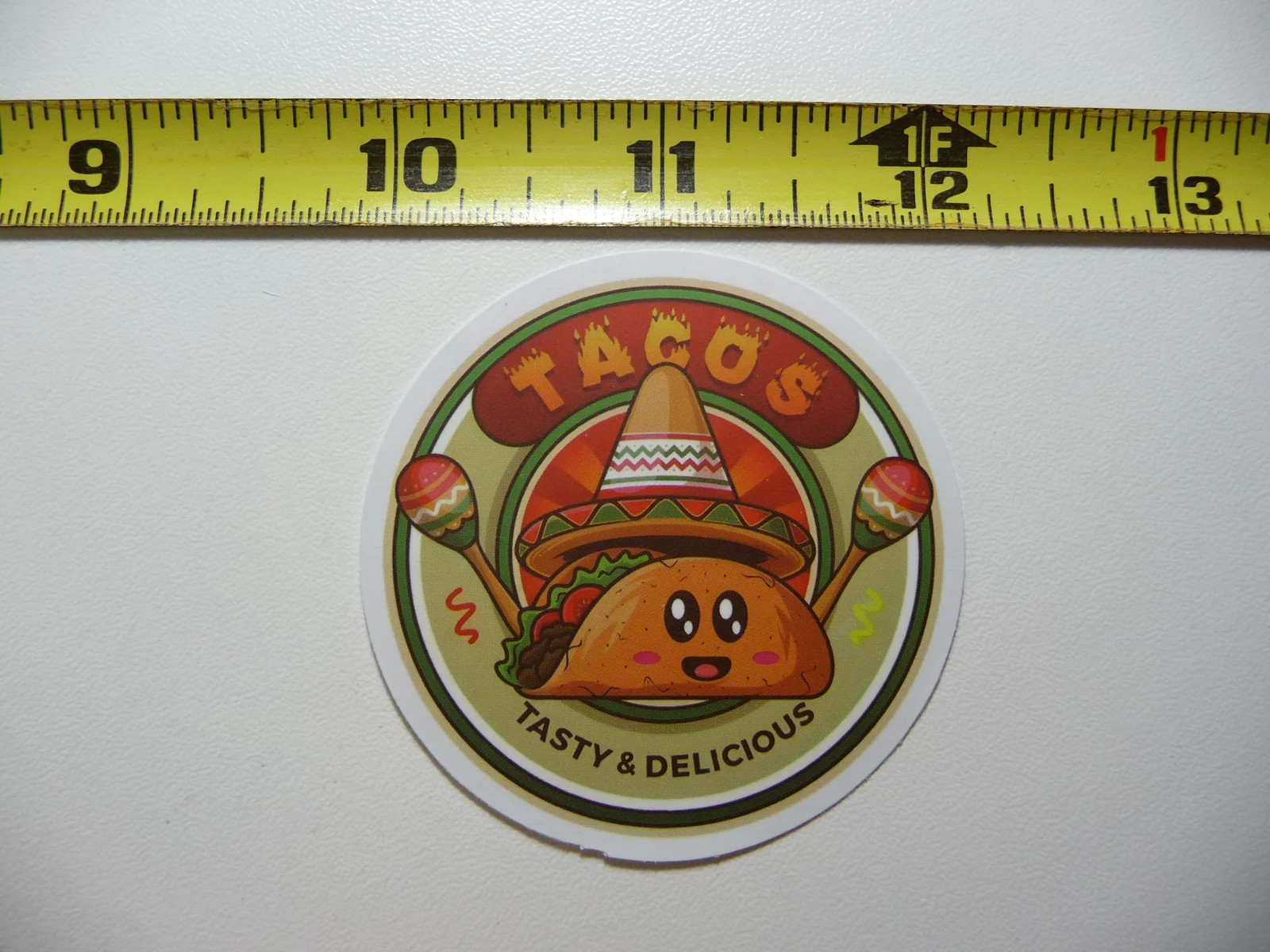 HAPPY TACO MARACAS TASTY & DELICIOUS SMALL STICKER DECAL MEXICAN FOOD MEXICO