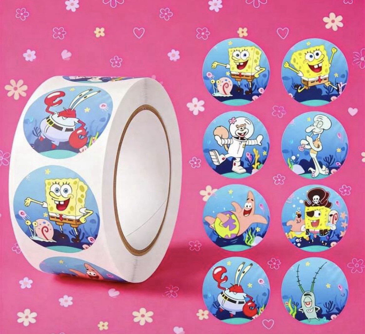 SpongeBob SquarePants Round Sticker Roll Paper Self-Adhesive Multicolor Wall