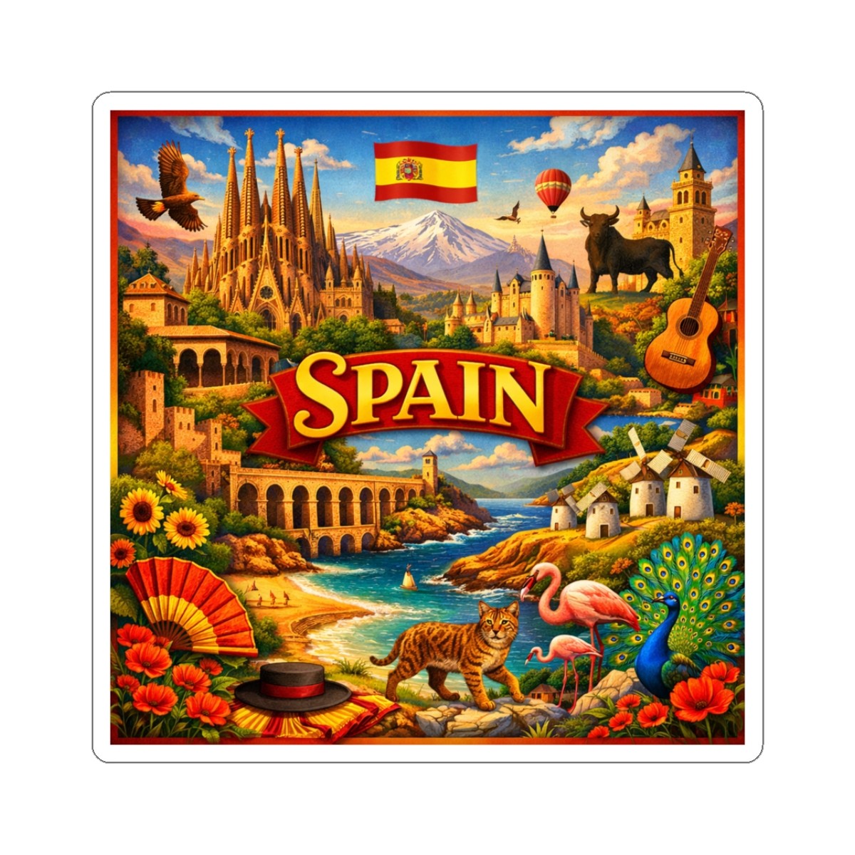 Spain Sticker | Spanish landmarks, flamenco, bull, guitar