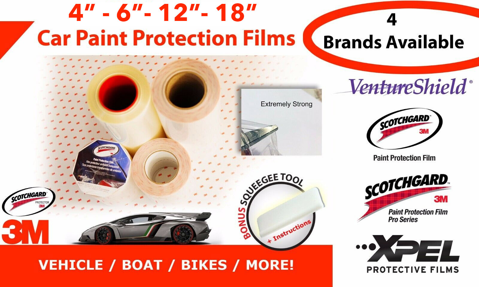 24″ to 60″ 3M Pro Series – Xpel Ultimate Plus – VentureShield – Paint Protection
