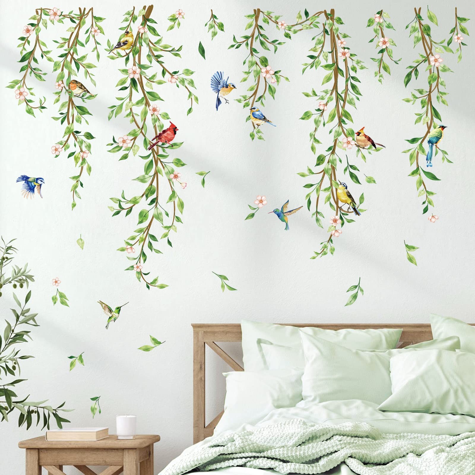 Wall Stickers Hanging Vine Birds Leaves Bedroom Living Room Decor Removable