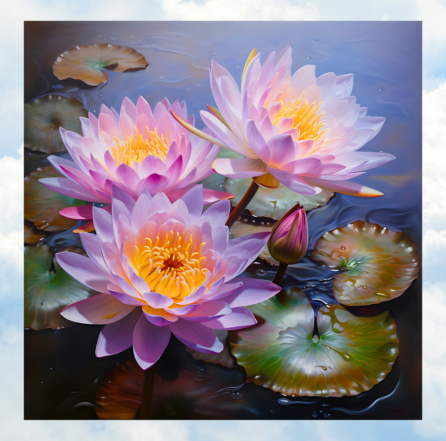 Lotus Water Lily Flowers WINDOW CLING Size 8″ Square Repositionable Vinyl