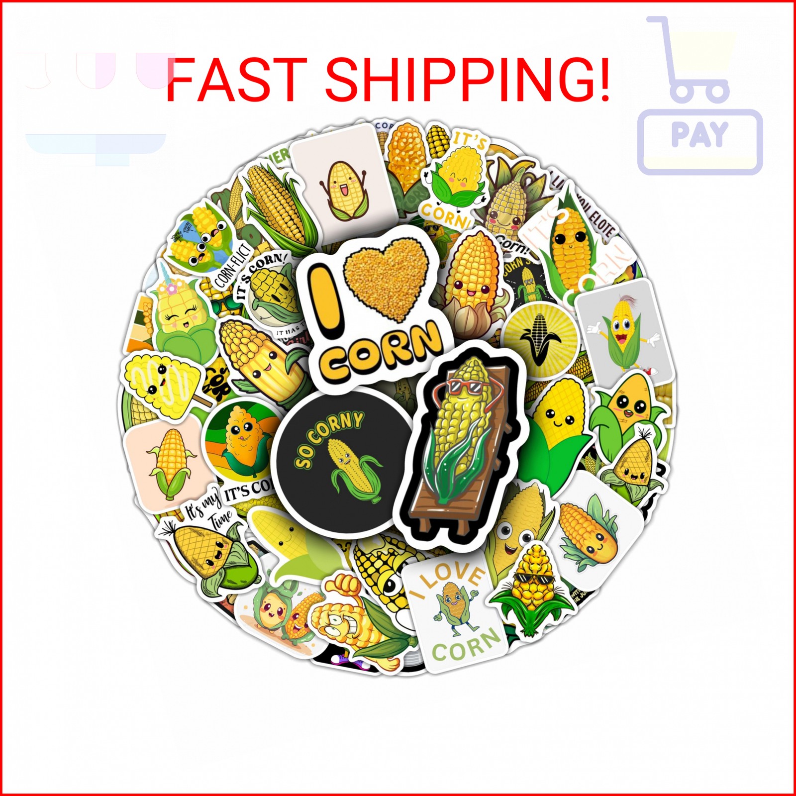 BulbaCraft Corn Stickers for Water Bottle and Laptop – Corn Party Supplies & Dec
