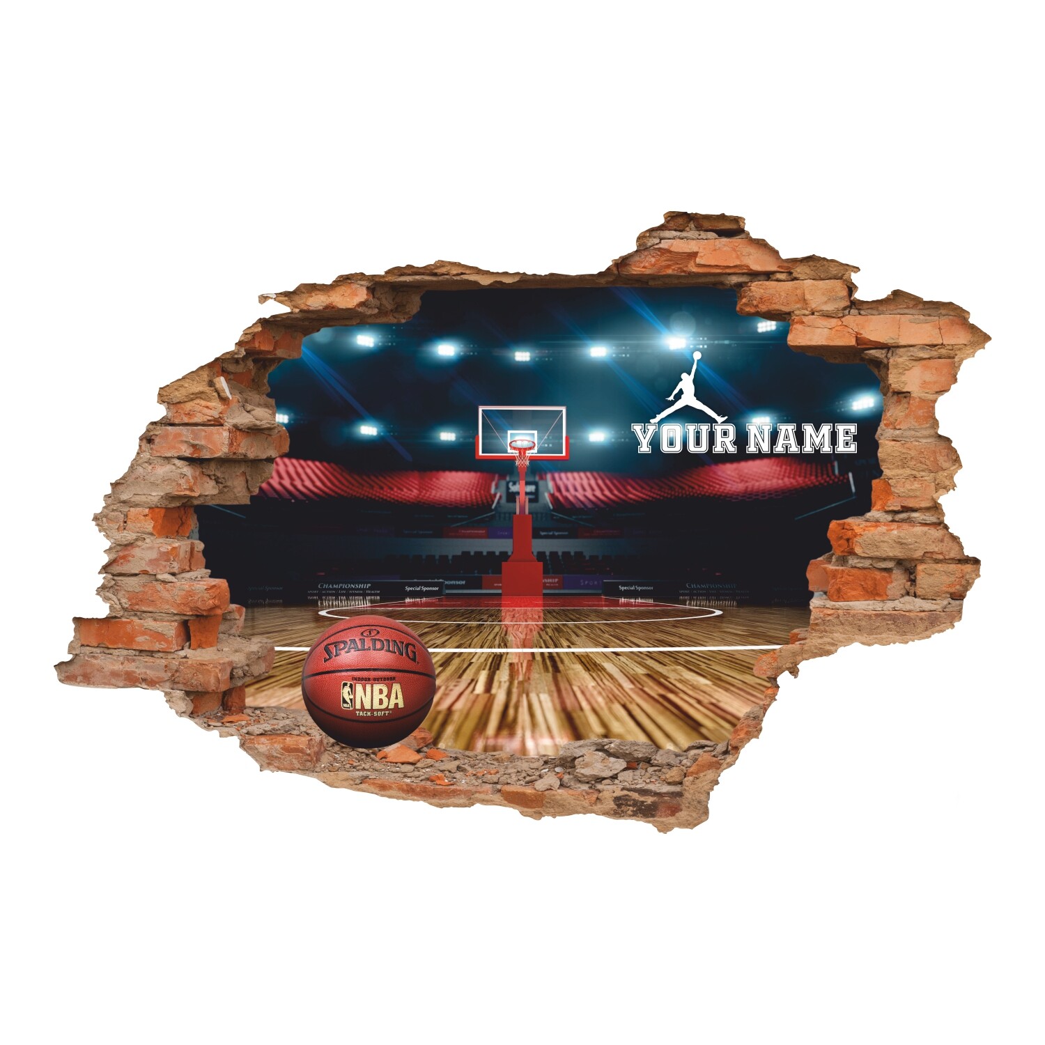 Basketball 3D Wall Decal, Personalized, Basketball Arena Wall Sticker, Decor
