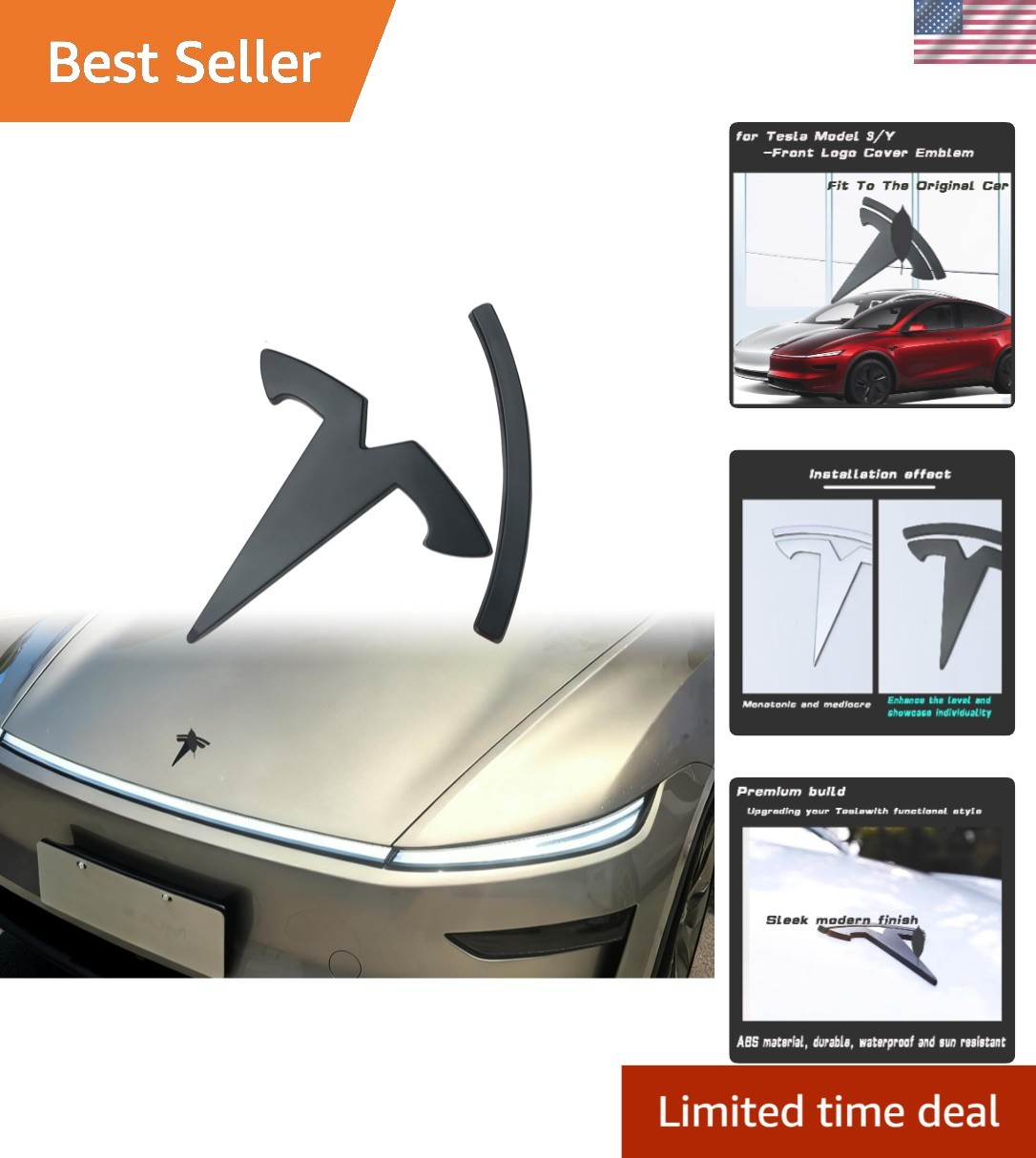 Custom Fit Front Trunk Emblem Cover for Tesla Model 3/Y – Durable ABS Design
