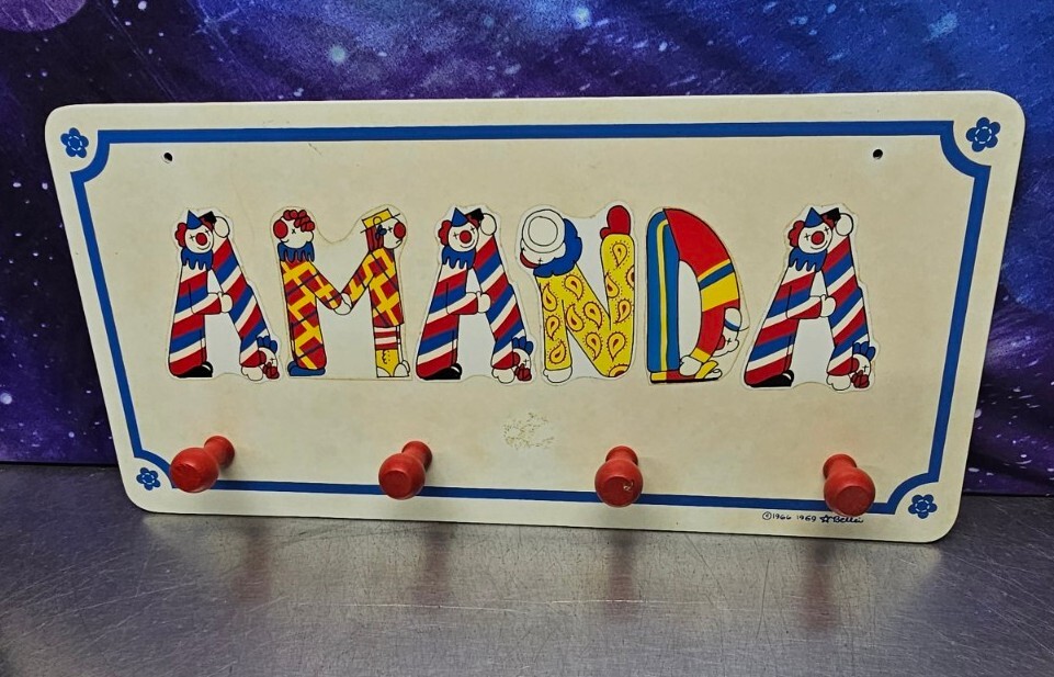 Childrens Coat Hat Rack Bellei 1966-1969 Clowns AMANDA Decor Vtg