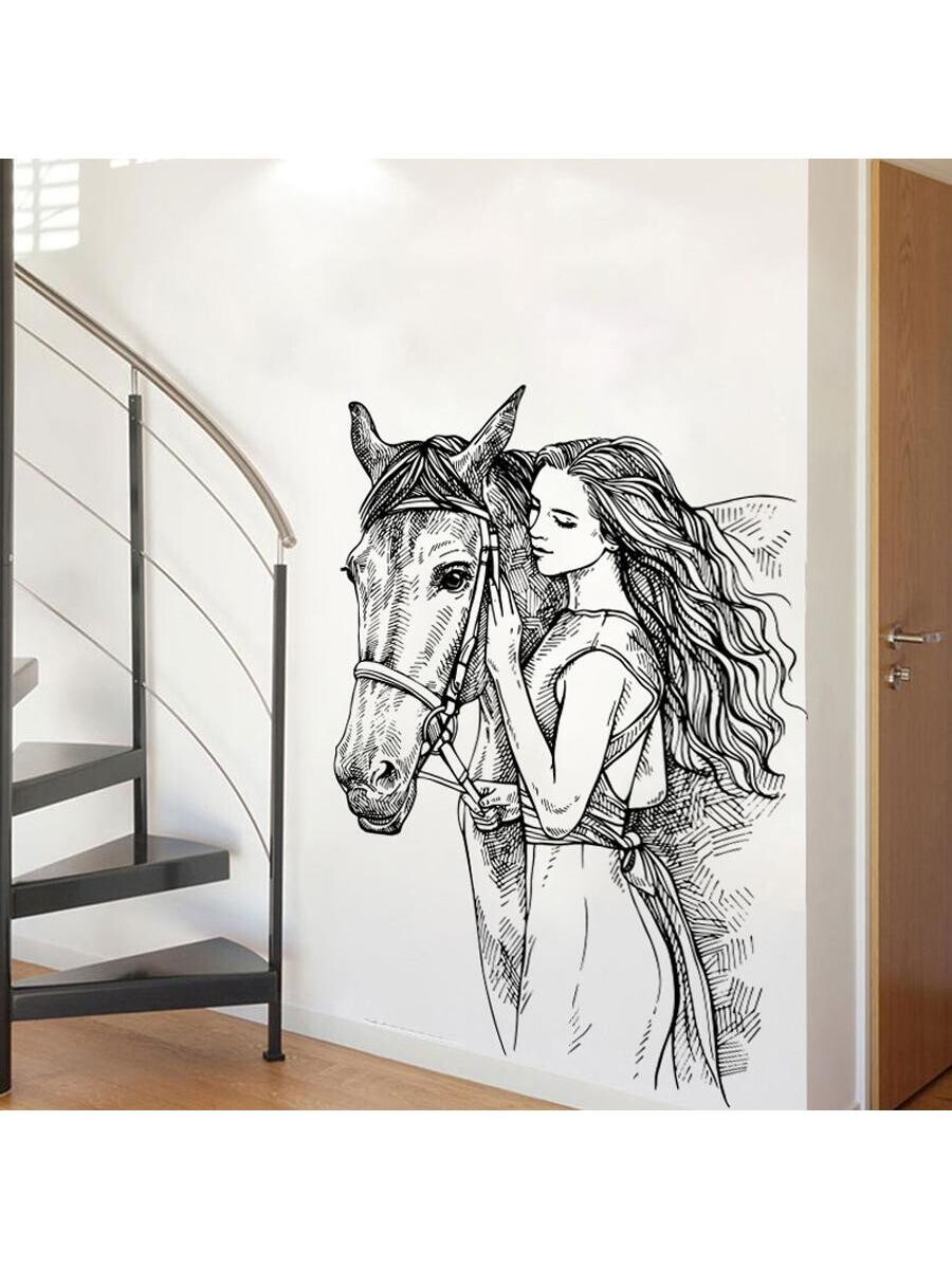 2pcs/set Horse Pattern Wall Sticker, Modern PVC Self Adhesive Wall Art Decal