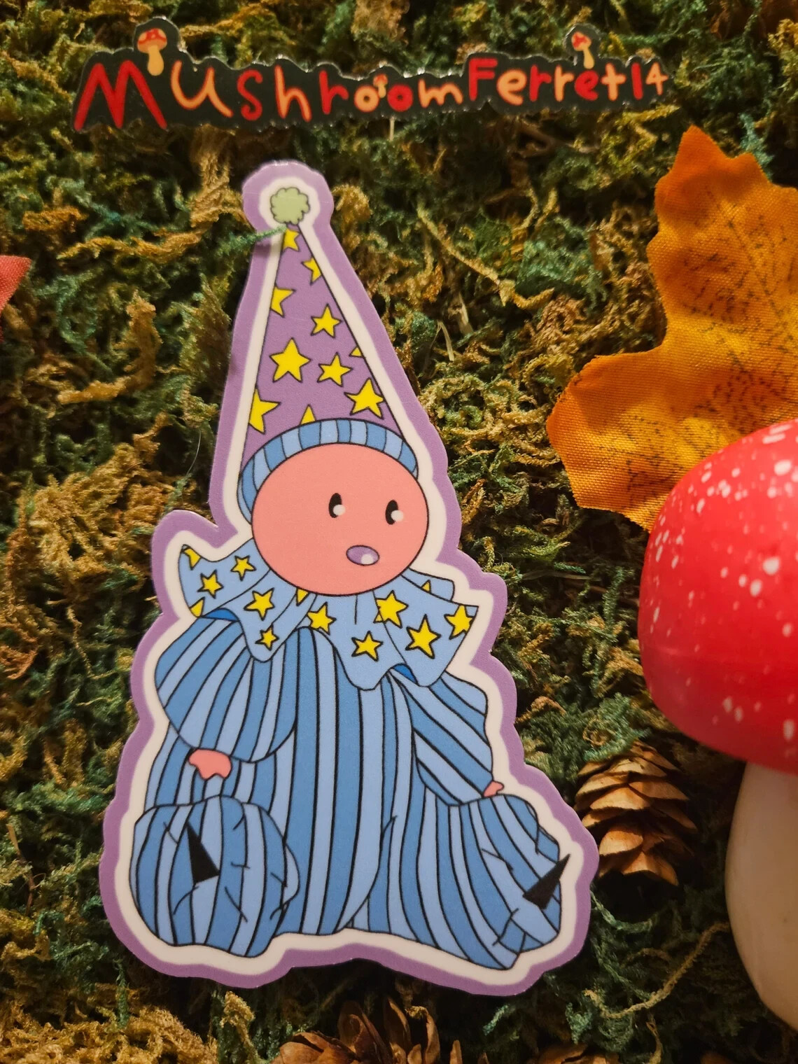 Handmade “Sitting Happy Clown” die cut sticker. Weatherproof. See description!