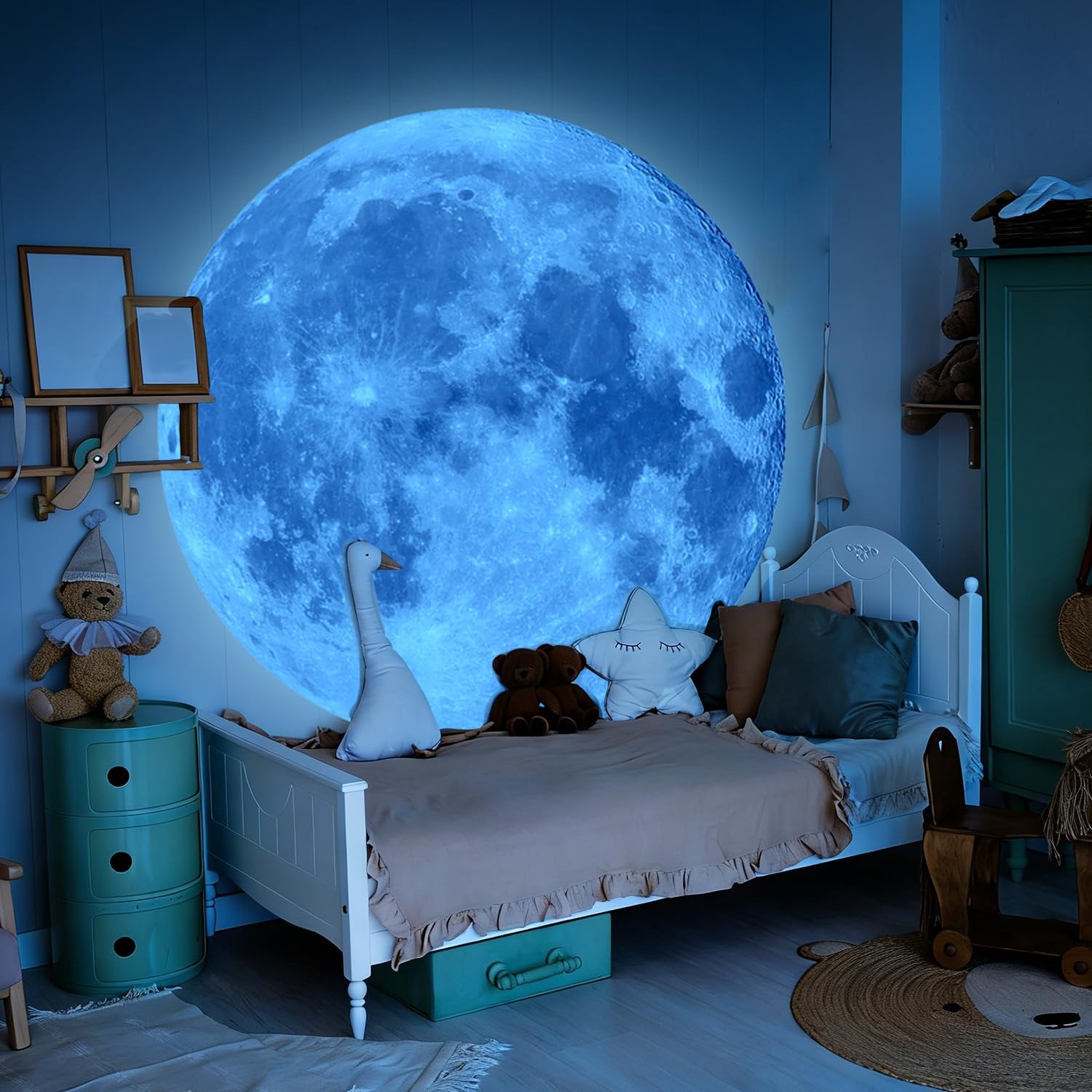 Large Glow in the Dark Full Moon Wall Stickers 6 Sheets Night Blue Luminous M…