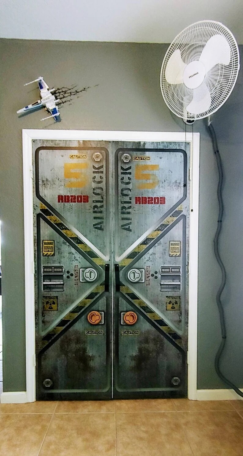 Spacecraft Airlock Double Door Decals, Laminated Sticker Wraps. Set of 2 pcs