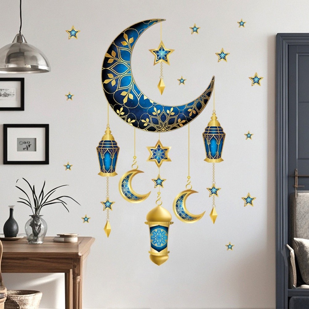 Wall Sticker Star Moon Design UV Printed PVC for Living Room Bedroom Decoration