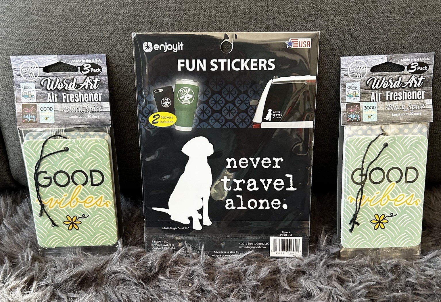3-pack Hanging Air Fresheners “Black Spice” (2) & Car Stickers all for $9.99