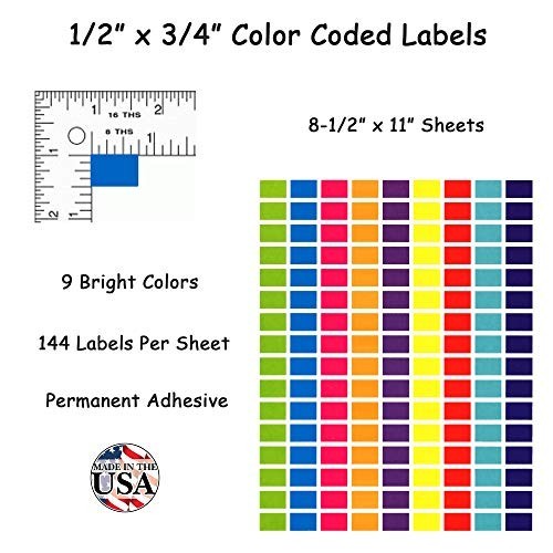 Color Coding Dot Label Stickers – 1/2″ x 3/4″ Rectangles, 9 Bright Colors, 2016