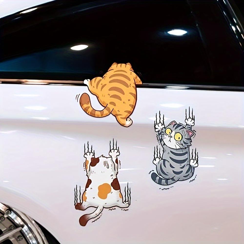 Easy-To-Apply Practical All-Surface Decorative 3-Piece Cute Cartoon Cat Stickers