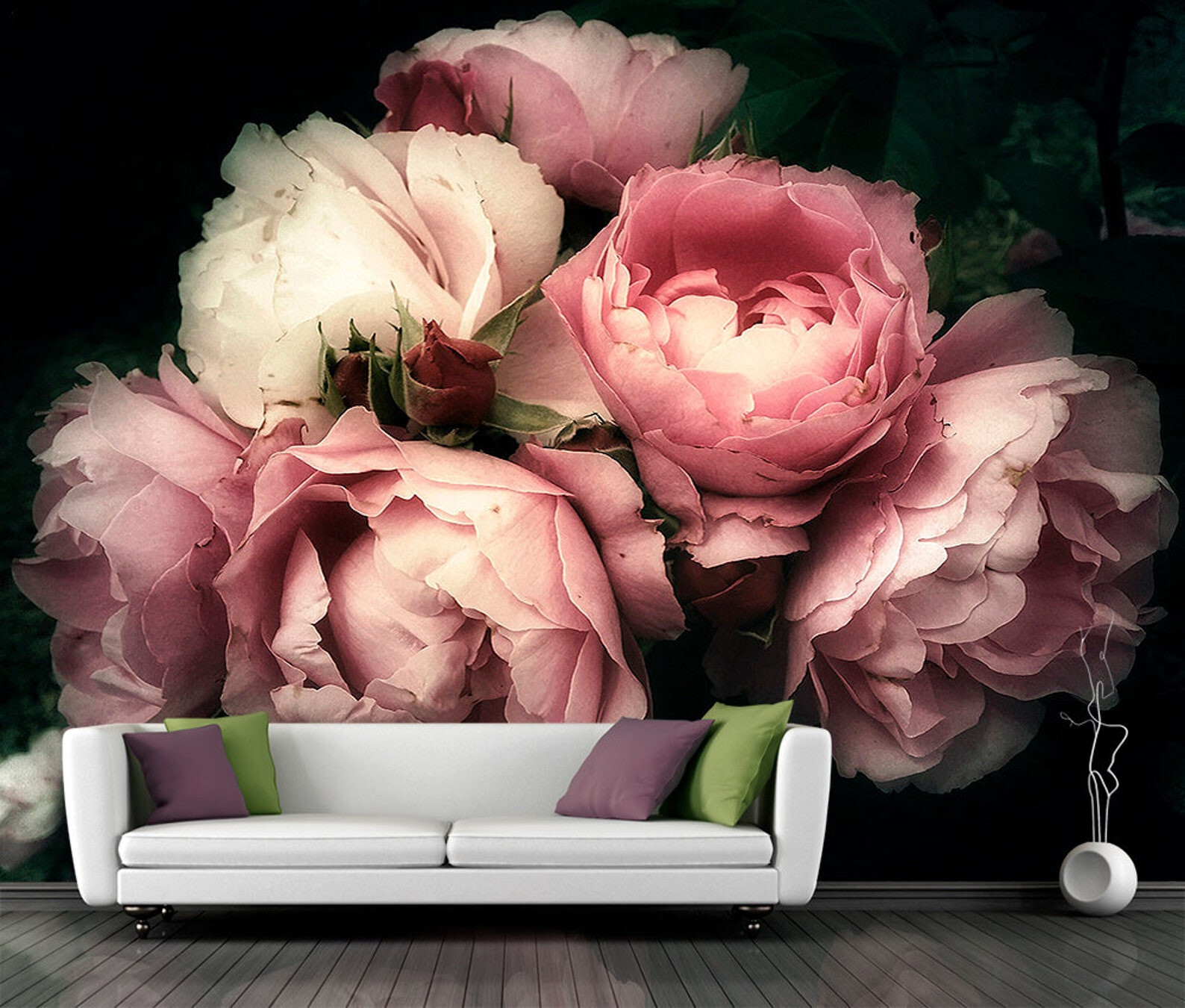 Roses Wall Mural Decal. Flowers Wallpaper. Peel And Stick
