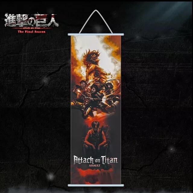 Attack On Titan Canvas Print With Rolling Frame 70×25Cm Eren Mikasa