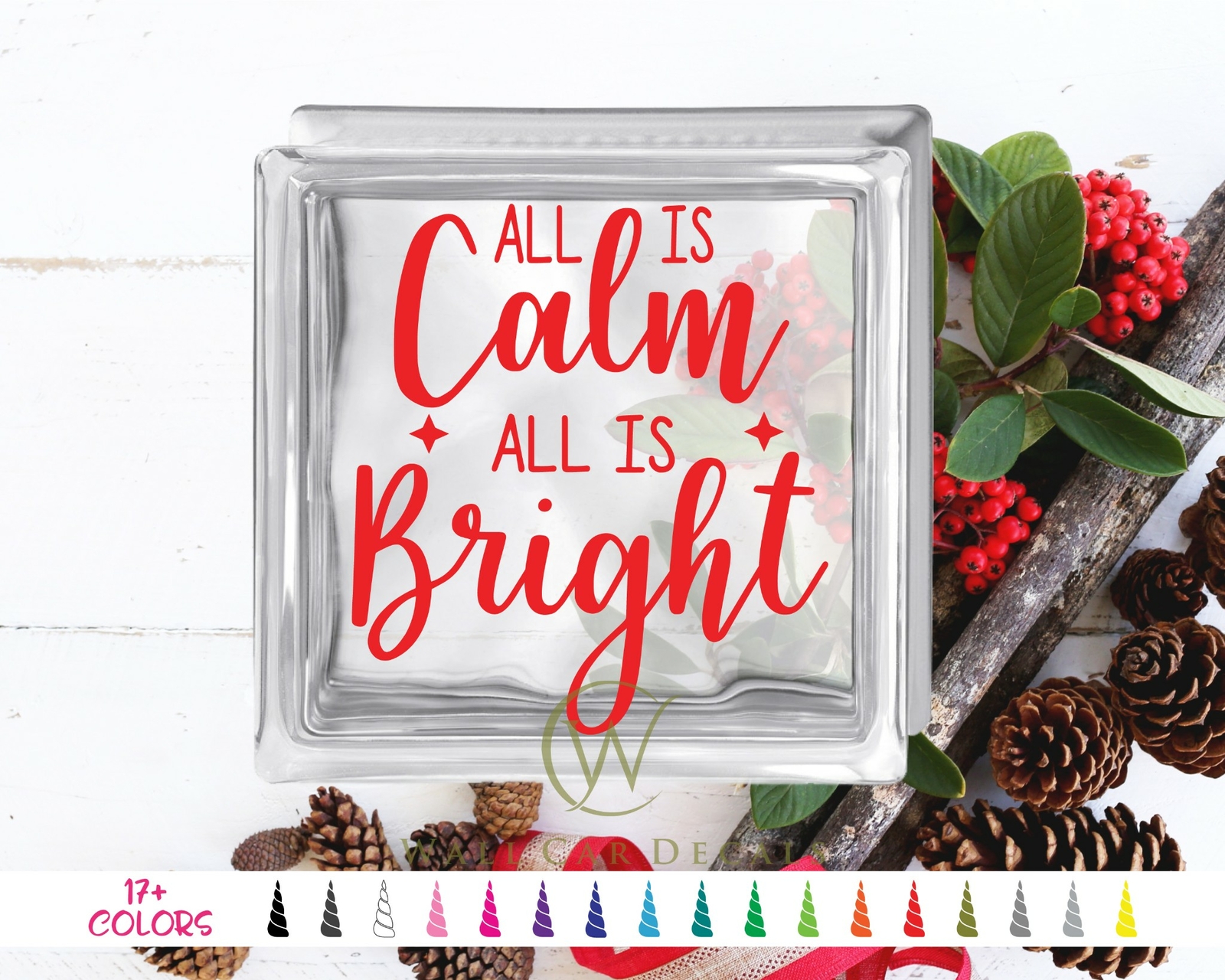All is Calm Bright DIY Glass Block Decal Christmas Crafts Sticker Holiday Shadow