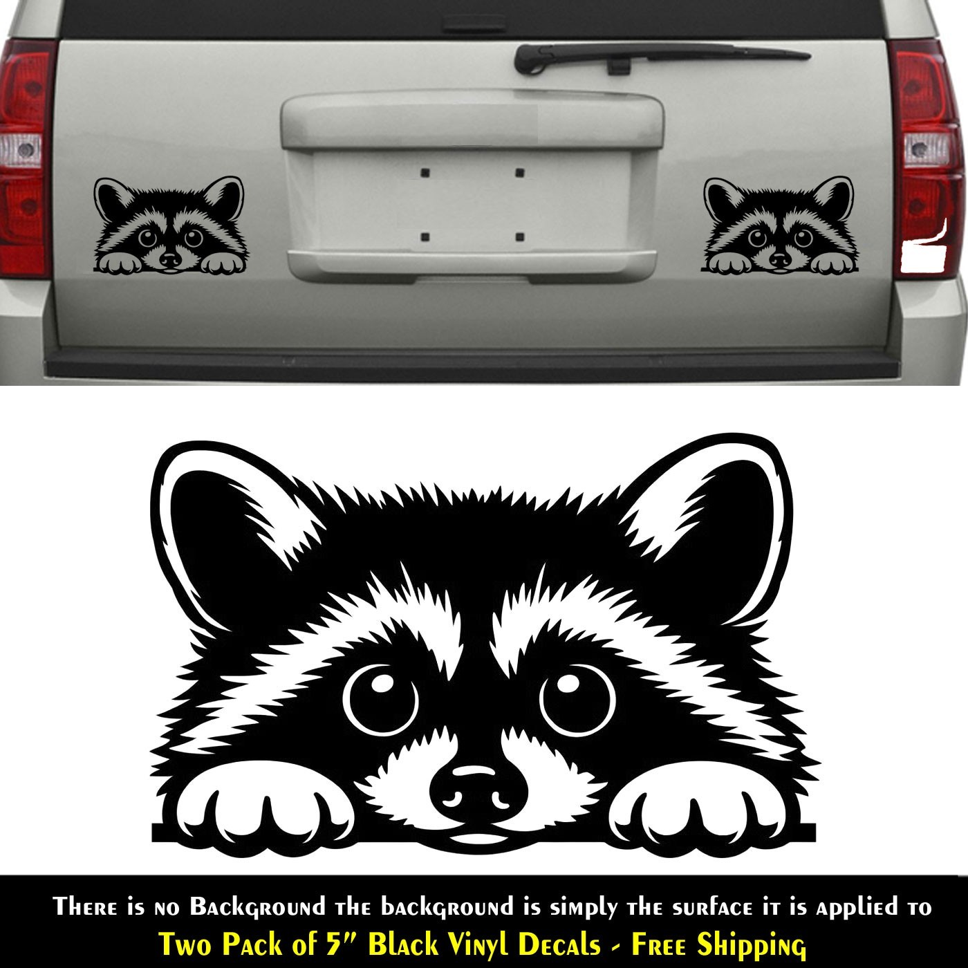 Peeking Raccoon 5″ Black Vinyl Decal Car Truck Window Laptop Tablet Tumbler