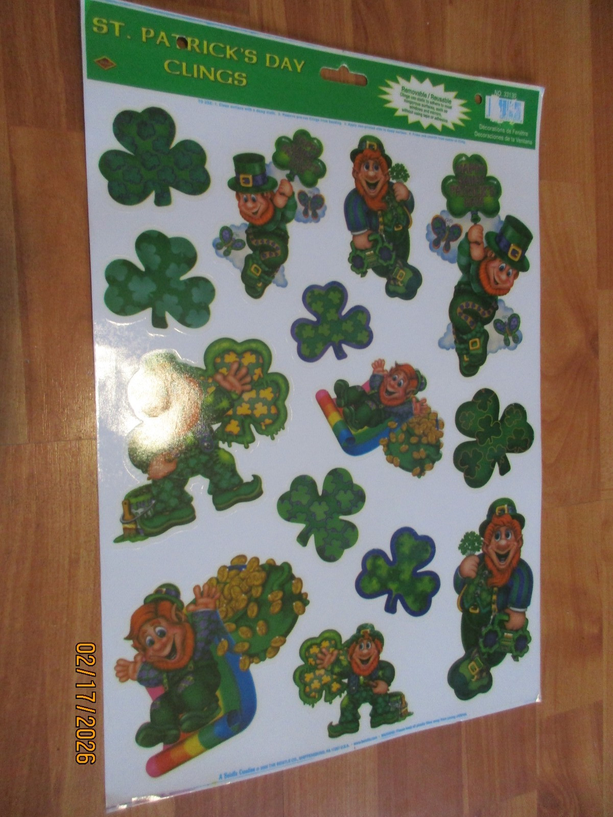 2002 Beistle St Patricks Clings Leprechaun Vintage 14pc Window Decoration NOS