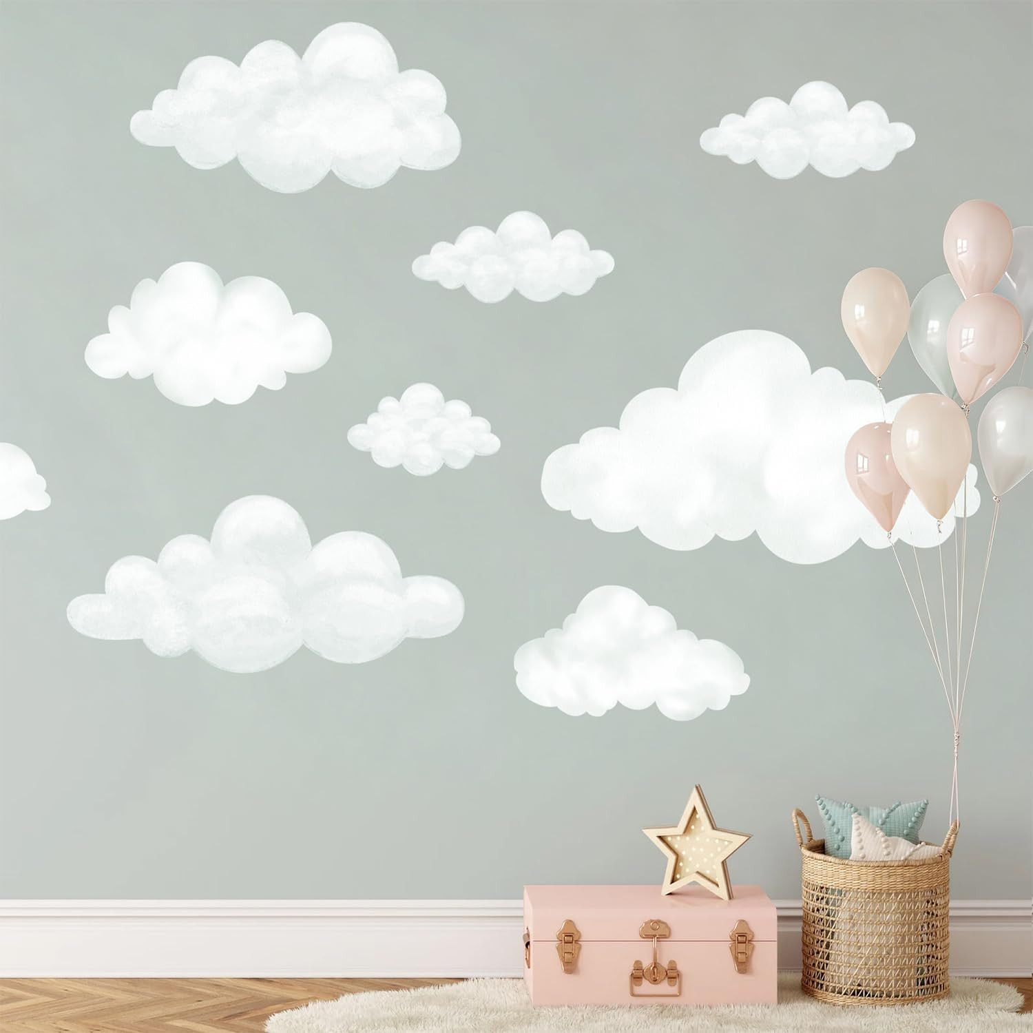 9Pcs Fabric Large Cloud Wall Decals,Peel and Stick Decals Watercolor Clouds,Home