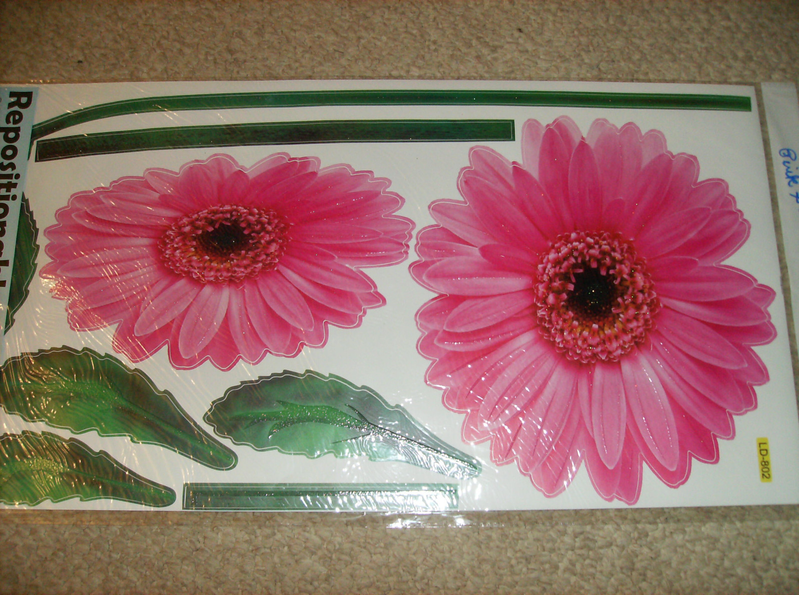 PINK GERBENA WALL DECAL REMOVABLE Daisies 24″ x13″ WASHABLE CAN REPOSITION new