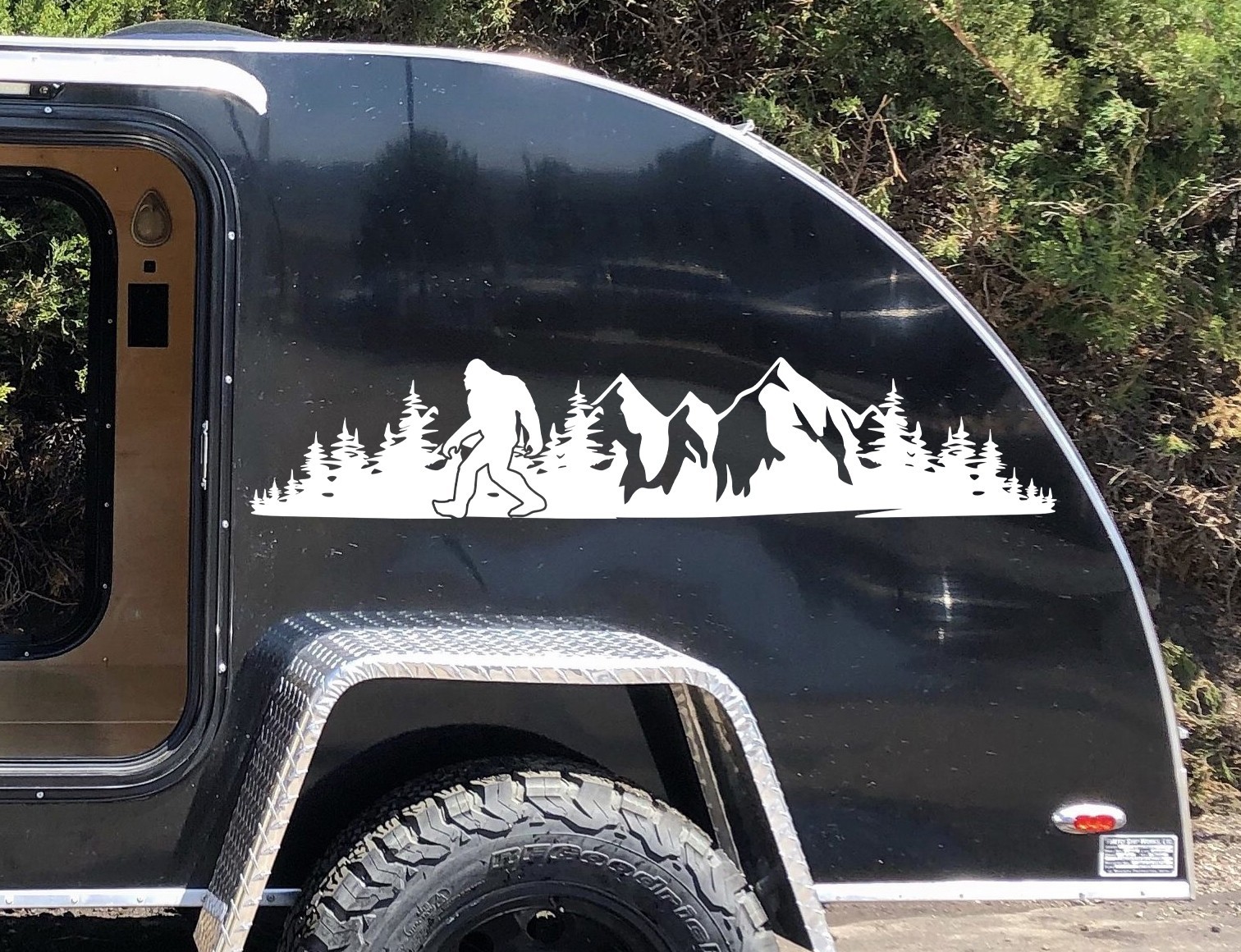 Bigfoot Mountain Scene V17 Vinyl Decal -RV Camper Truck SUV Car Window Sticker