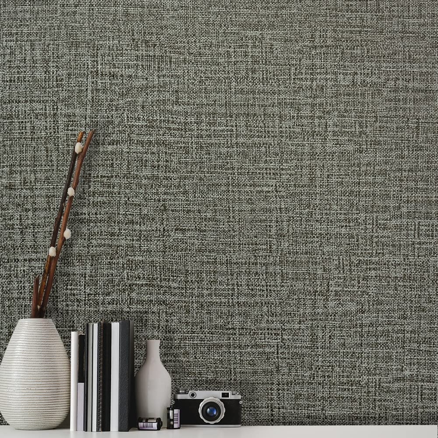 H9422 Solid Color Peel and Stick Textile Wallpaper 17.7″ x 9.8ft Gray Faux Cl…