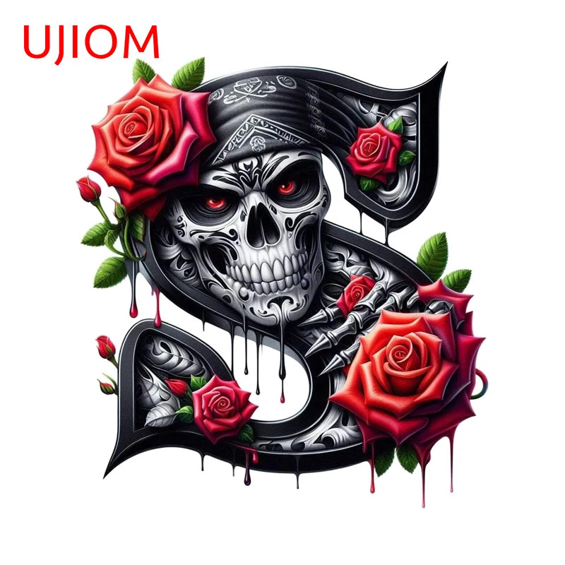 UJIOM Gothic Red Rose Skull S Wall Sticker Fashion Smoke Exhaust Window Decals