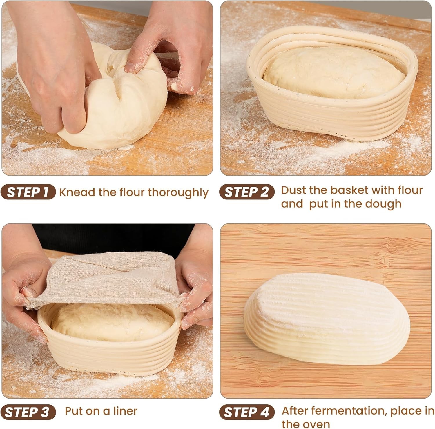 6 Inch Oval Banneton Bread Proofing Basket Set of 6, Kikcoin Mini Sourdough Brea