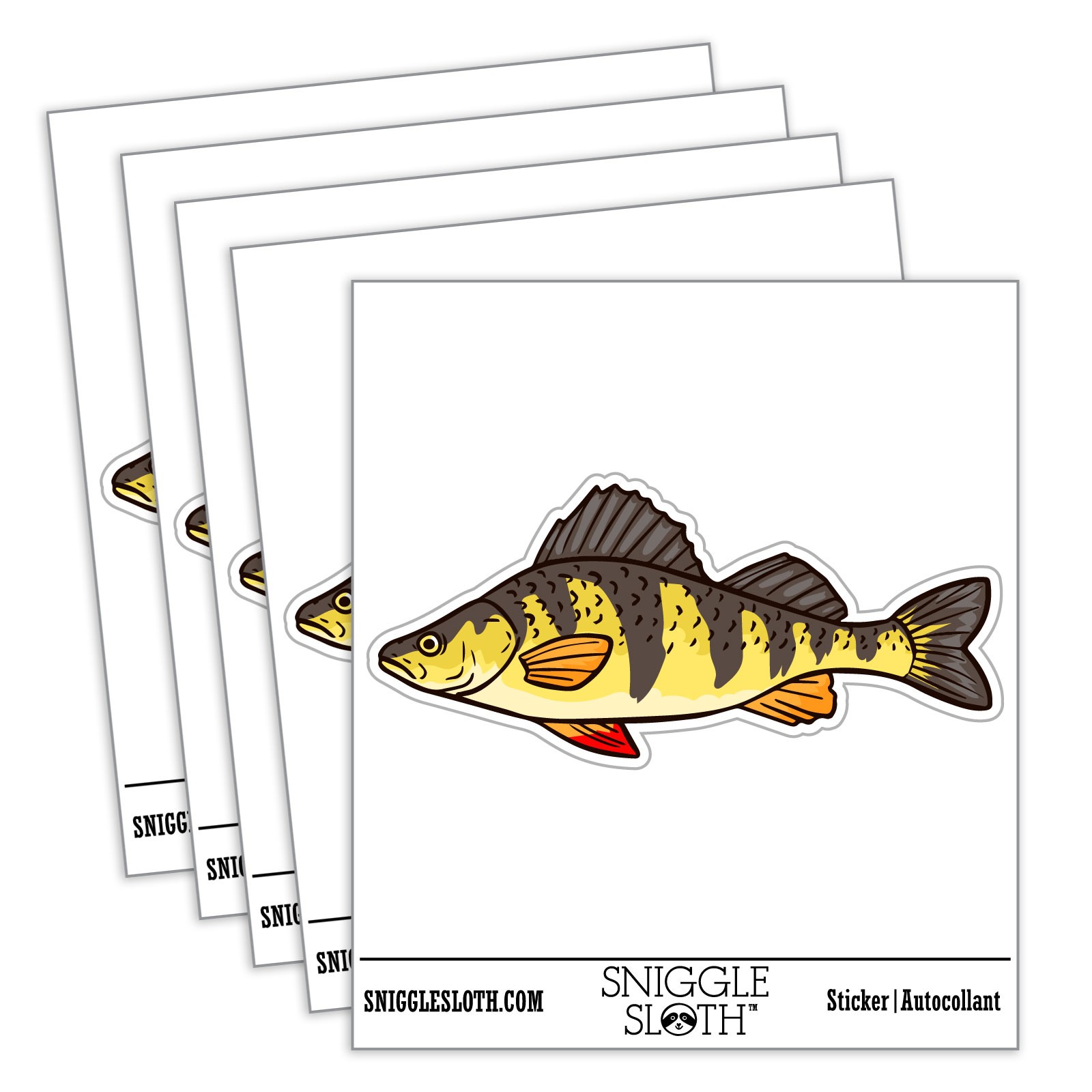 Realistic Yellow Perch Striped Fish Waterproof Vinyl Decal Sticker Set – 5 Pack