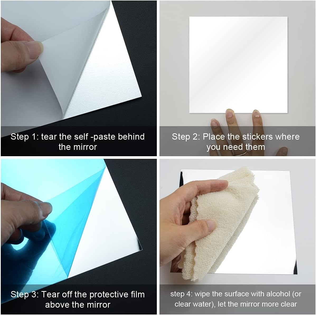 10 Pieces Flexible Mirror Sheets Self Adhesive Decorative Plastic Mirror Tiles