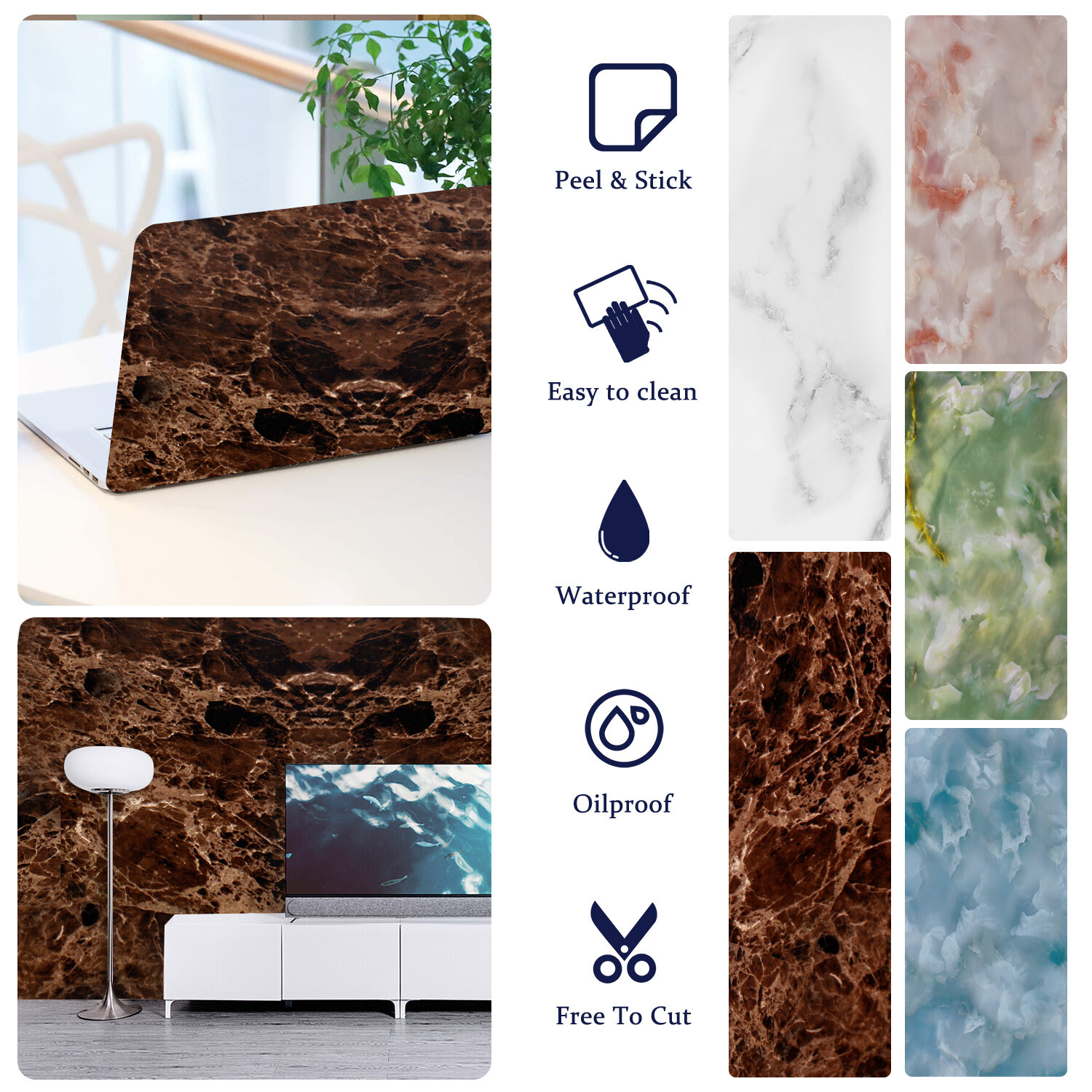 Marble Contact Paper Oil-proof Wallpaper Film PVC Self-Adhesive Granite Sticker