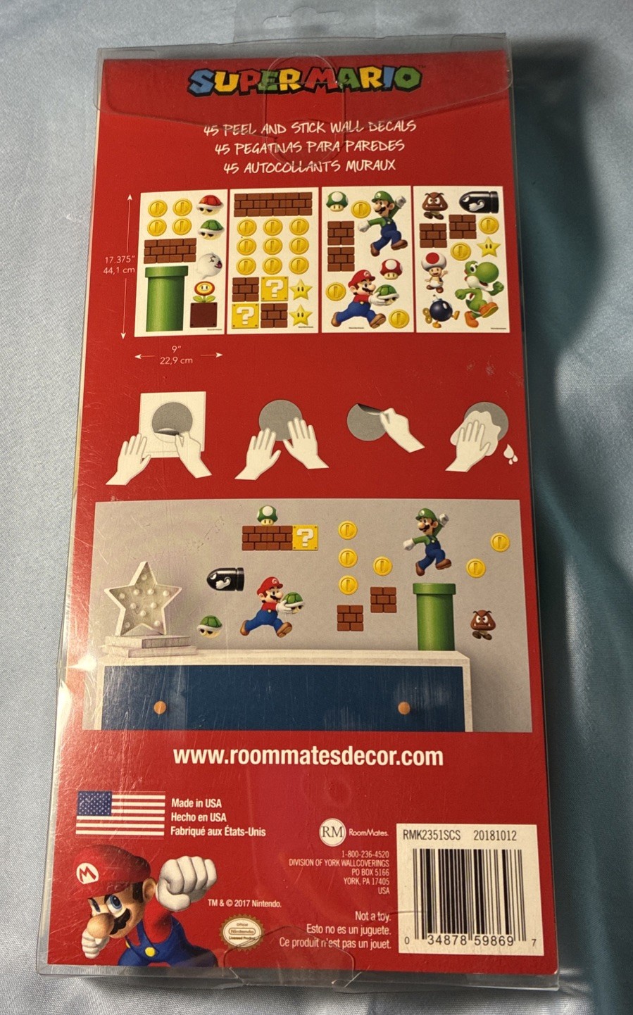Super Mario Wall 45 Decals Removable & Reopsitionable Yoshi, Mario And More