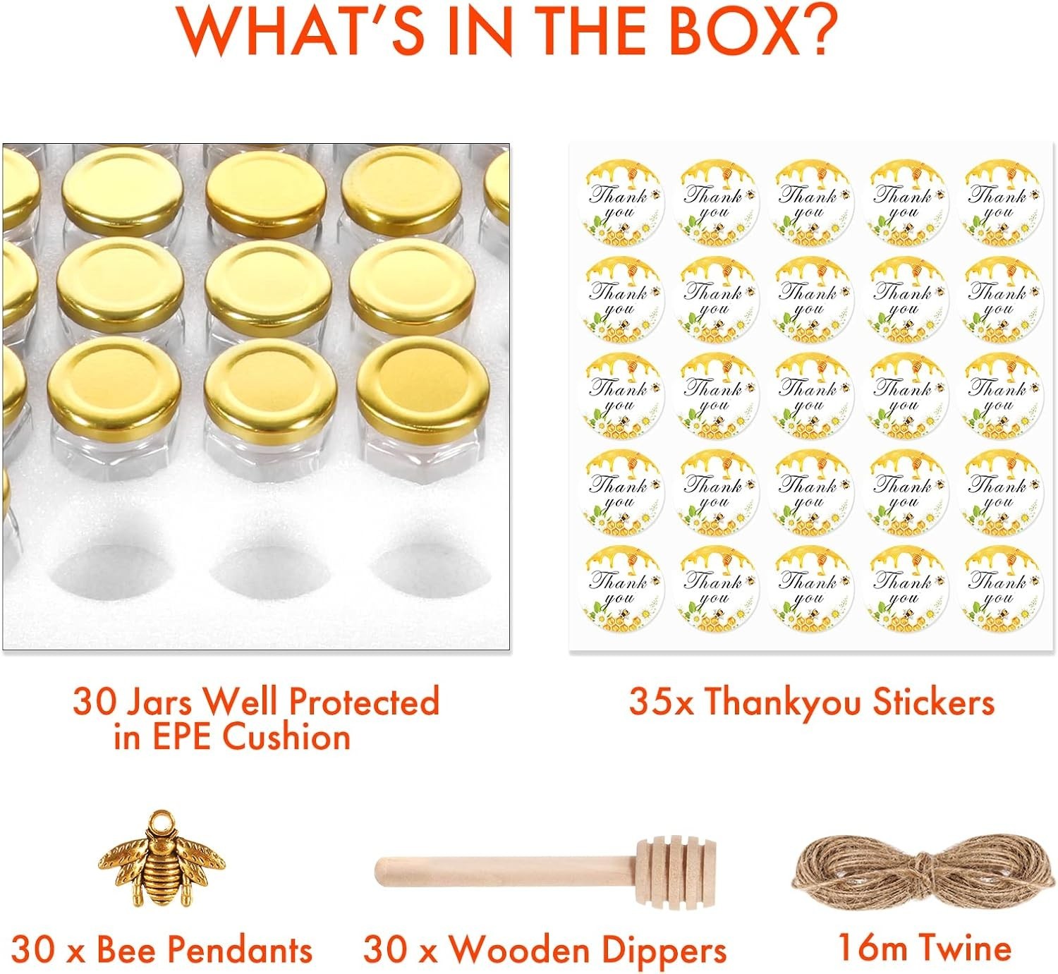 3oz Mini Honey Jars with Dipper 30Pack, Empty Glass Jars for Baby Shower Favors/