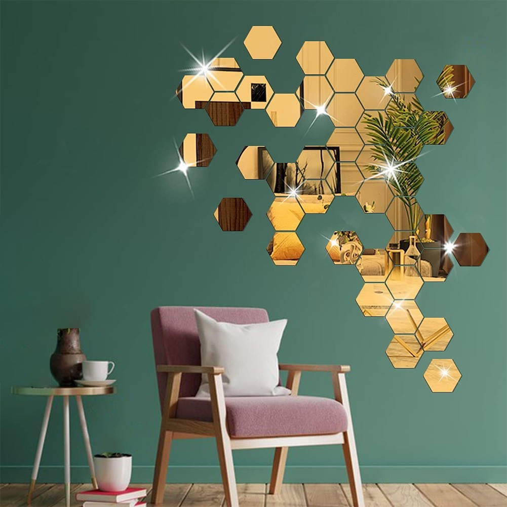 32 Pieces Hexagonal Mirror Wall Stickers for Home Walls Acrylic Panels