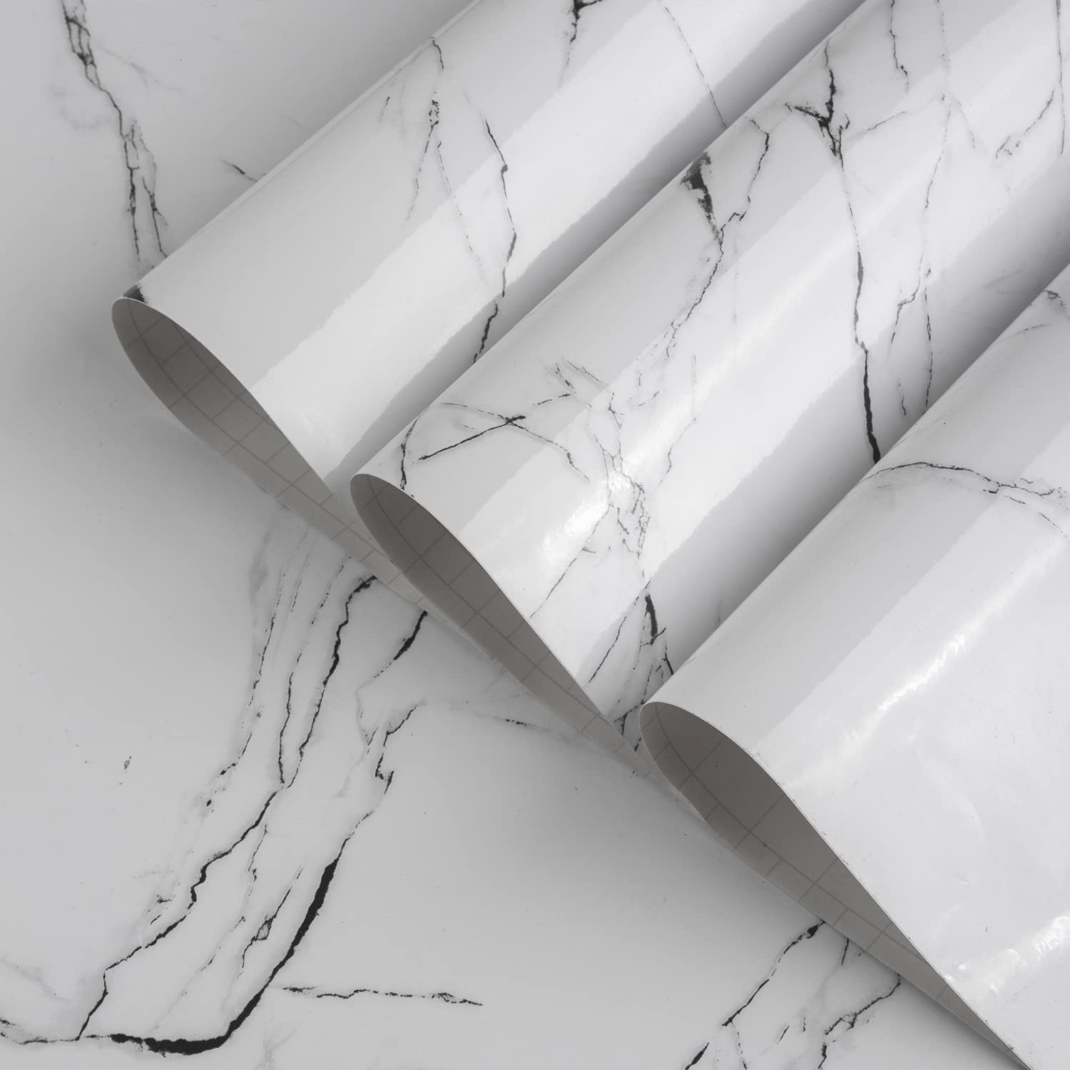 White Granite Wallpaper Peel Stick Glossy Thick Marble Paper for Countertop 1…