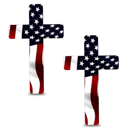 American Flag Cross Car Decal Sticker, Vinyl Waterproof Auto Bumper Decal, 2PCS