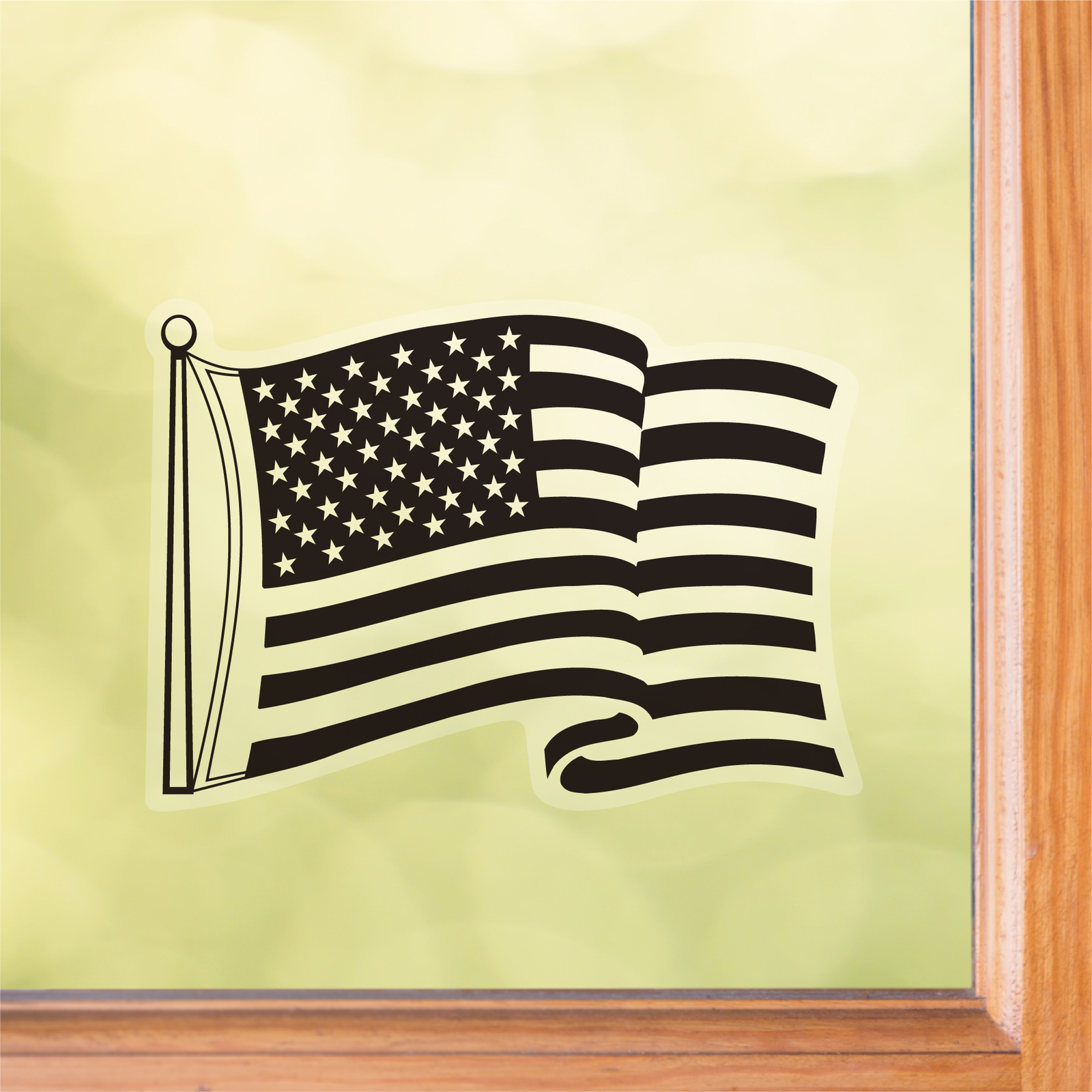 Black Mini Waving American Flag Front Static Cling