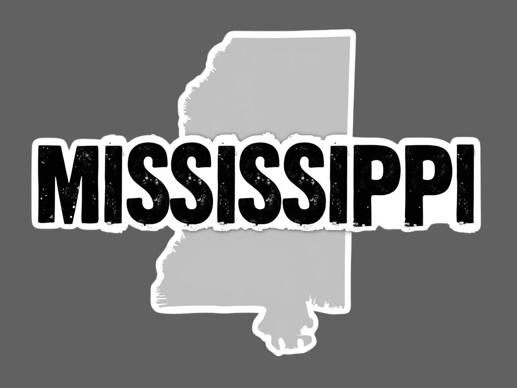 Mississippi Sticker Vinyl Decal State Outline Grunge Black Car Laptop Truck