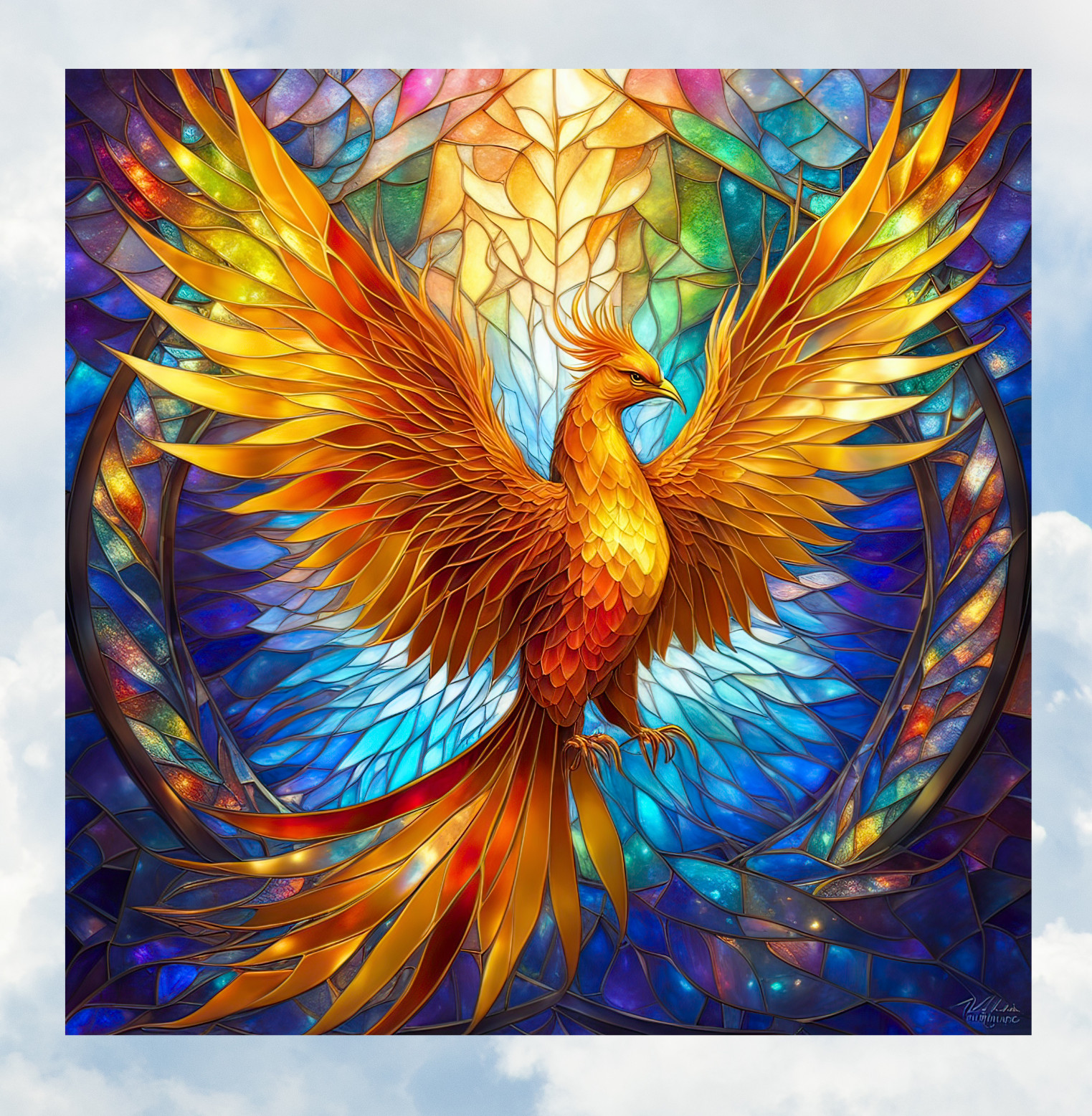 Pheonix Faux Stained-Glass WINDOW CLING Size 8″ Square Repositionable Vinyl
