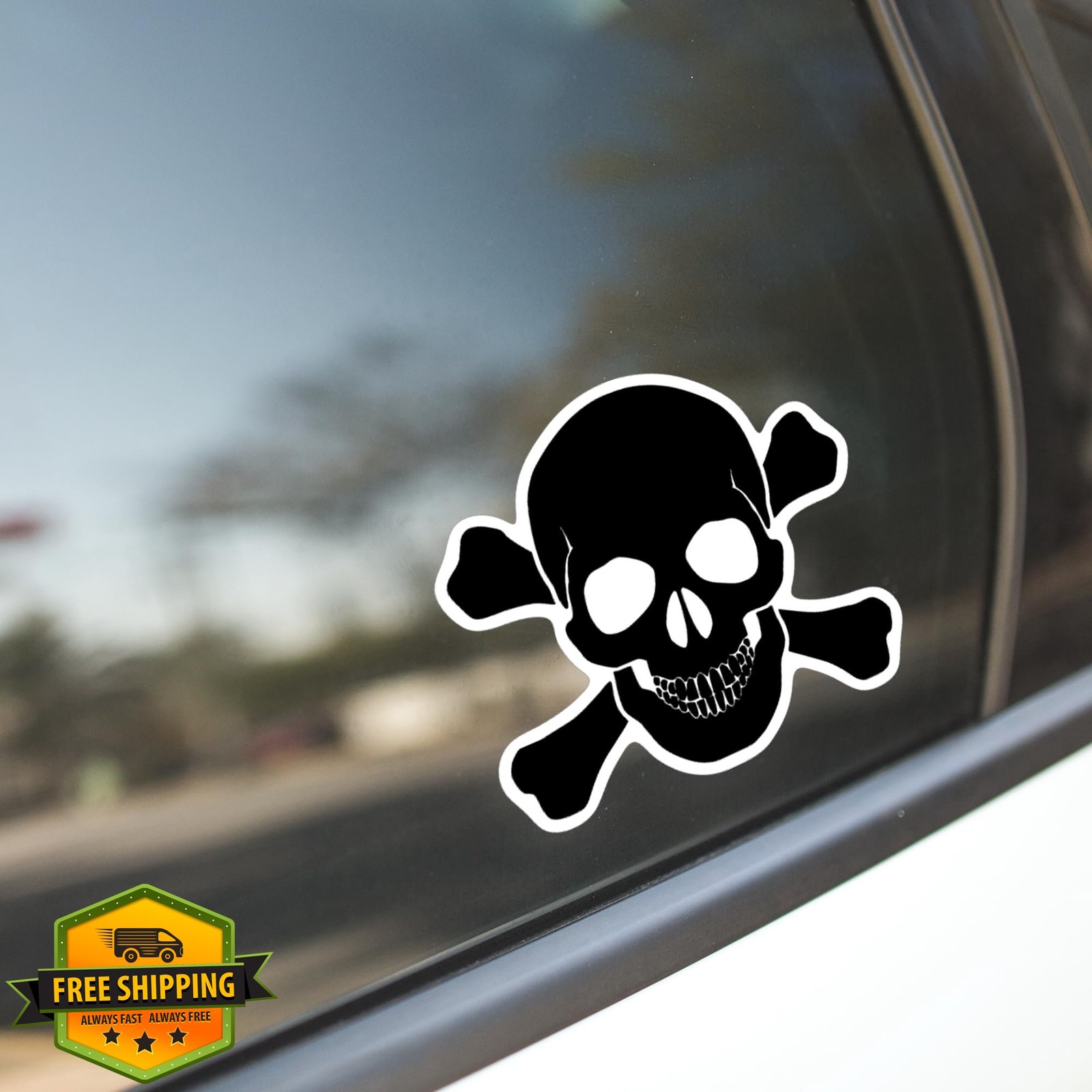 Skull Cross Bones Vinyl Decal Sticker, Black 5.5in Cars Laptops Cups