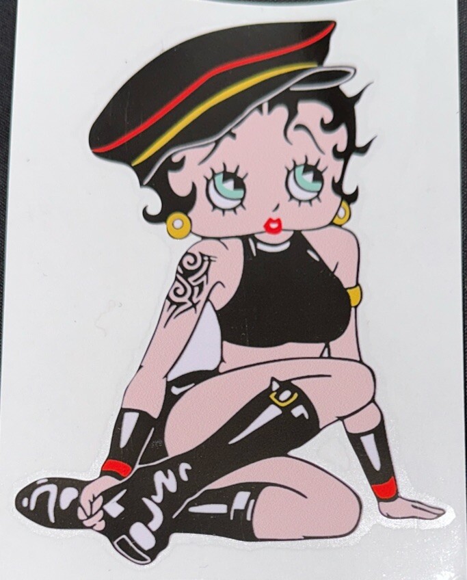 BETTY BOOP STICKER✨💋💄🖤👢💋✨5 1/4” X 3 3/4”✨GLOSSY✨🏍️✨TATTOS✨SEXY & CUTE❤️‍🔥