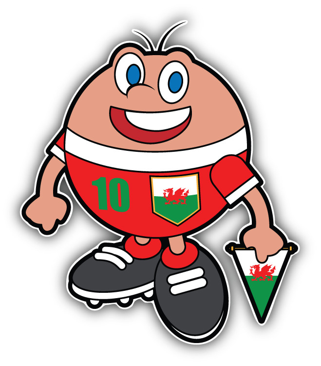 Cartoon Wales Soccer Player Mascot Car Bumper Sticker Decal – ”SIZES”