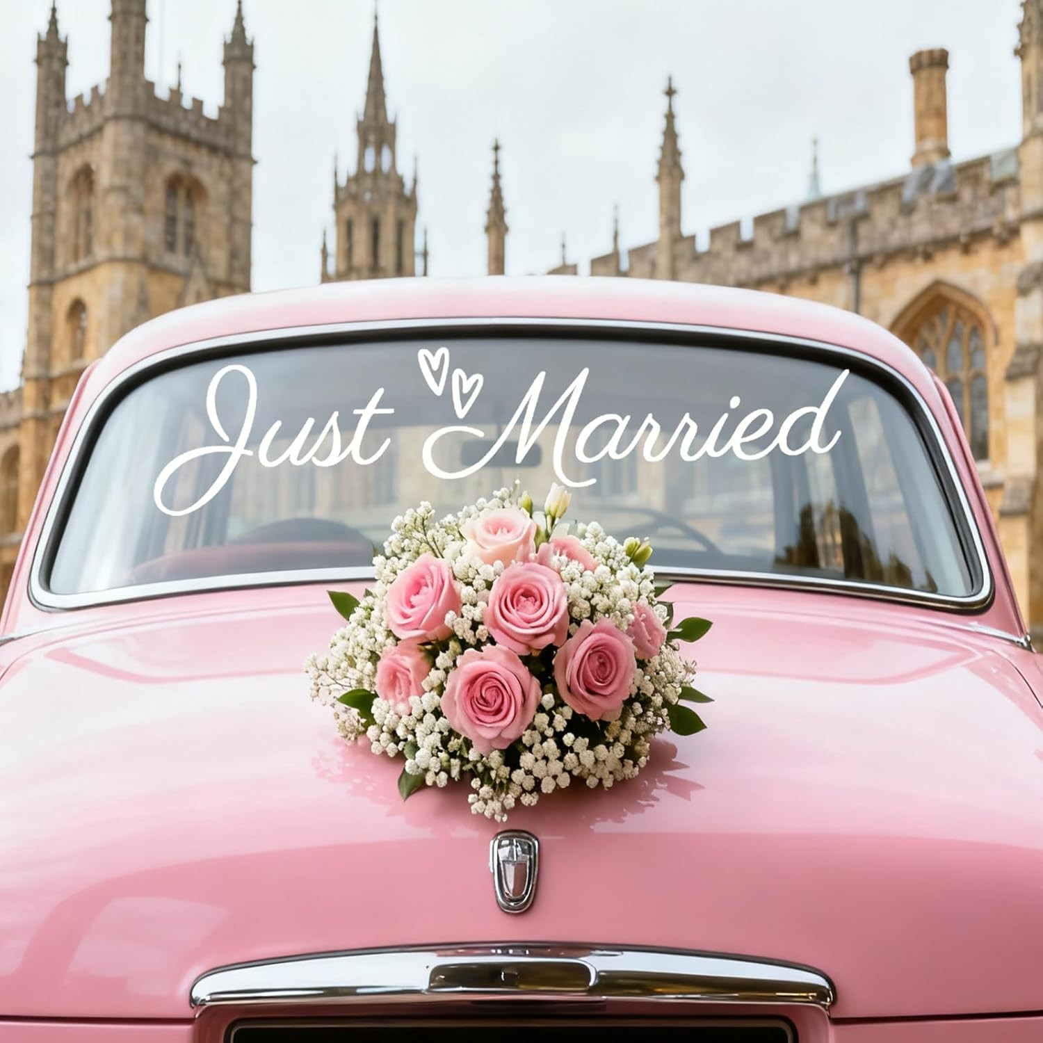 Just Married Car Sticker, Vinyl PVC White Wedding Bumper Sticker Graceful Weddin