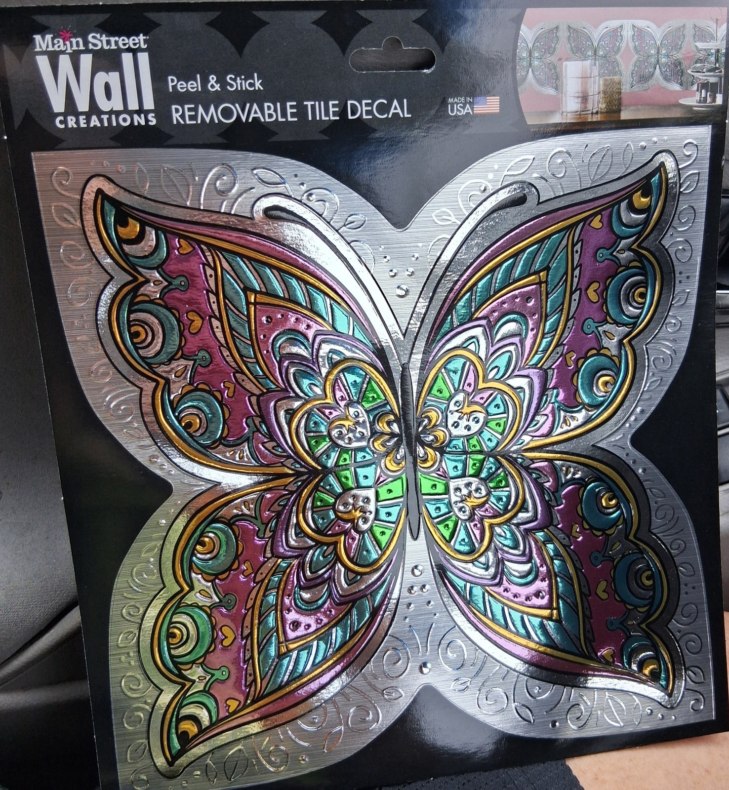 NEW BUTTERFLY Main Street Wall Creations Peel & Stick Removable Tile Decal 8×8